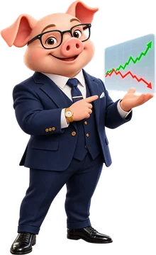 Boss Piggy, TotalMarket's market guide: a cartoon pig in black glasses and a navy suit