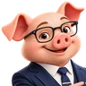 Boss Piggy, TotalMarket's market guide: a cartoon pig in black glasses and a navy suit